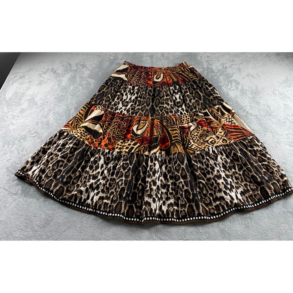 Choices Womens Tiered Maxi Skirt Large Leopard Abstract Print Boho Rayon India